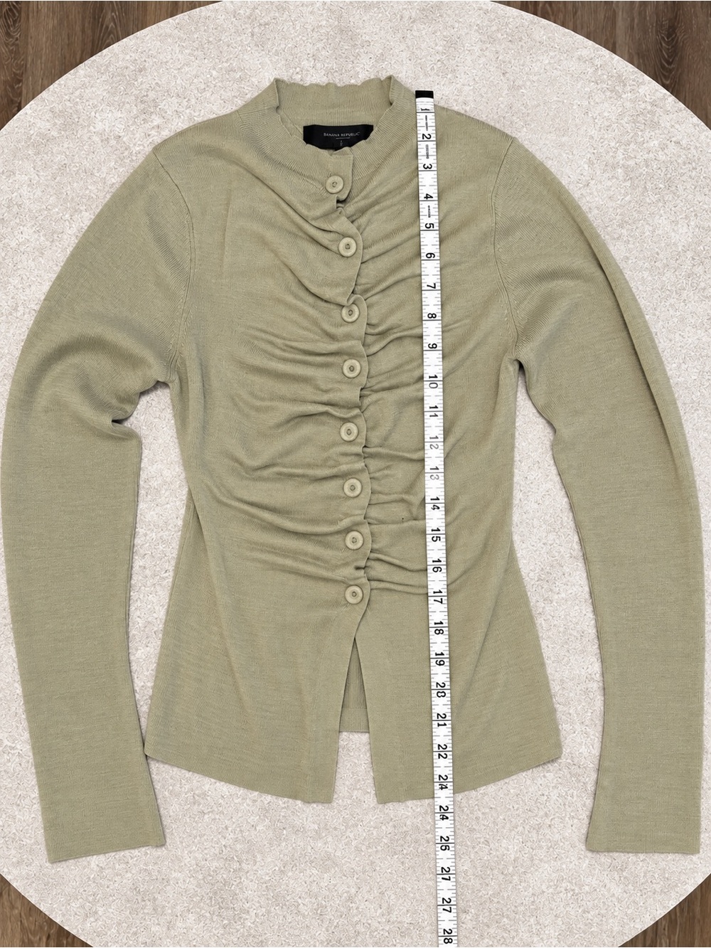 Zara Sage Green Ruched Button Cardigan - Picture 6 of 6